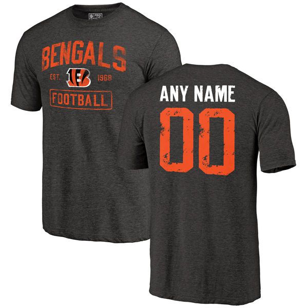 Men Black Cincinnati Bengals Distressed Custom Name and Number Tri-Blend Custom NFL T-Shirt->nfl t-shirts->Sports Accessory